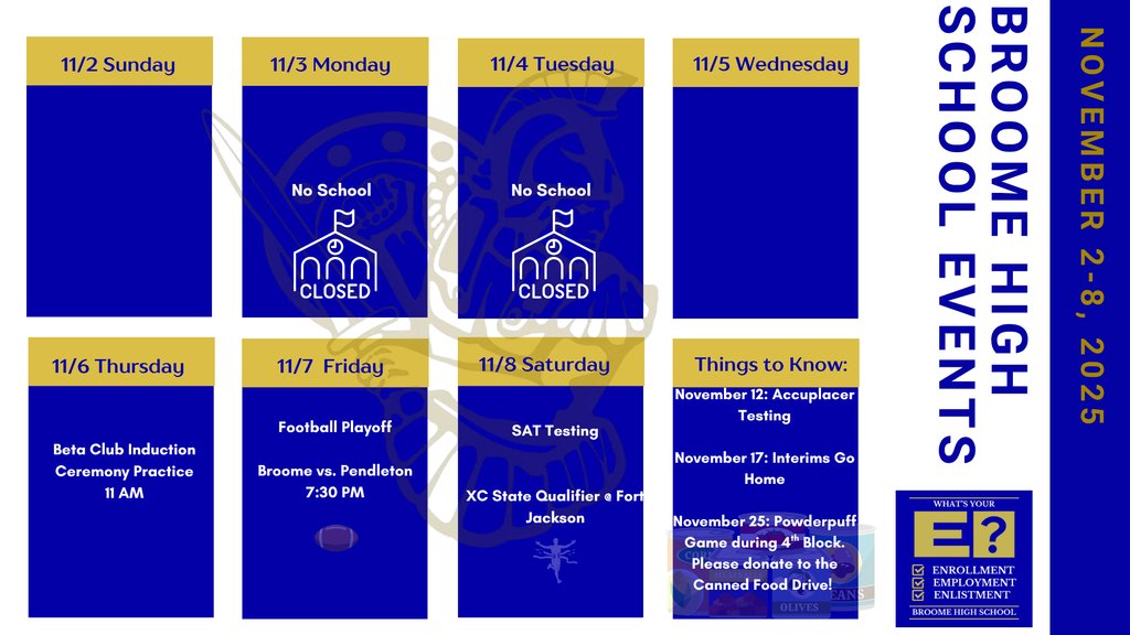 Broome HIgh School Events, November 2-8, 2025
#ConquerandPrevail