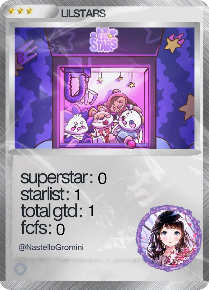 NastelloGromini's tweet photo. Check out my Lilstars Starlist status! ⭐

1 NFTs owned

#Lilstars #NFT https://t.co/mygURbR7gS