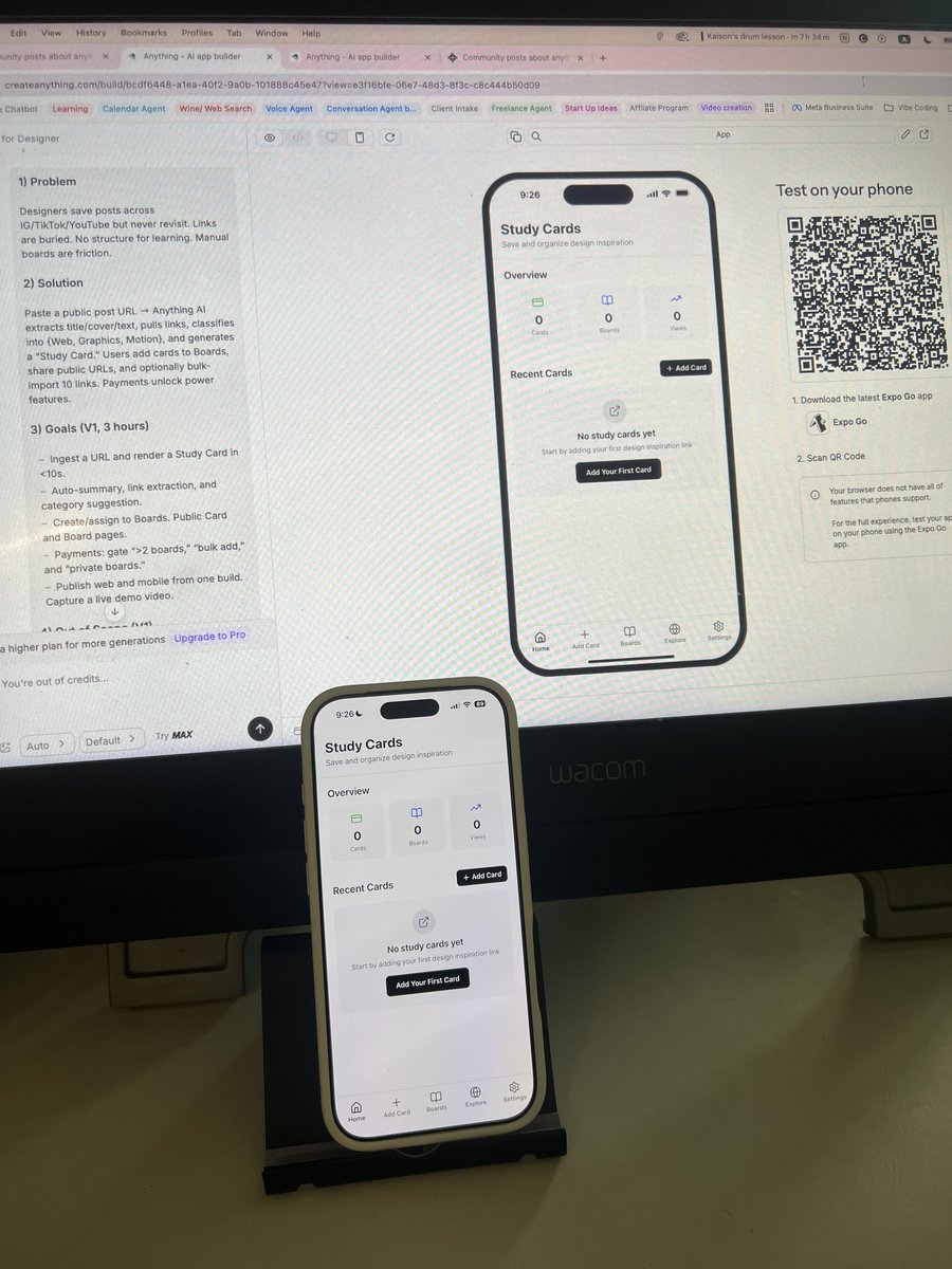 SummerChangCo's tweet image. I&apos;m building another startup idea, &quot;Notepin,&quot; in Anything. 

I&apos;m exploring &quot;Pinterest for learning&quot;
—turning saved posts into study cards.

One shot with a raw PRD. 
Then tested in Expo.

Want behind-the-scenes build access?

#anythingchallenge