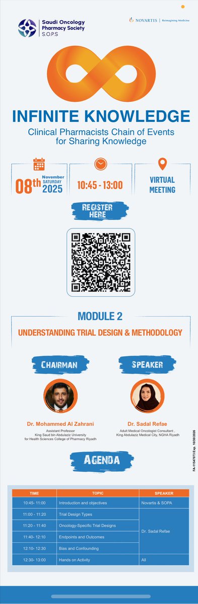 SOPS_SA's tweet photo. Ready to level up your clinical trial interpretation skills?
INFINITE KNOWLEDGE is back!
ποΈ 8 Nov 2025 | Virtual
From fundamentals to practice relevance!
#SOPS #KnowledgeChain #OncologyPharmacy https://t.co/vluwRP96Mz