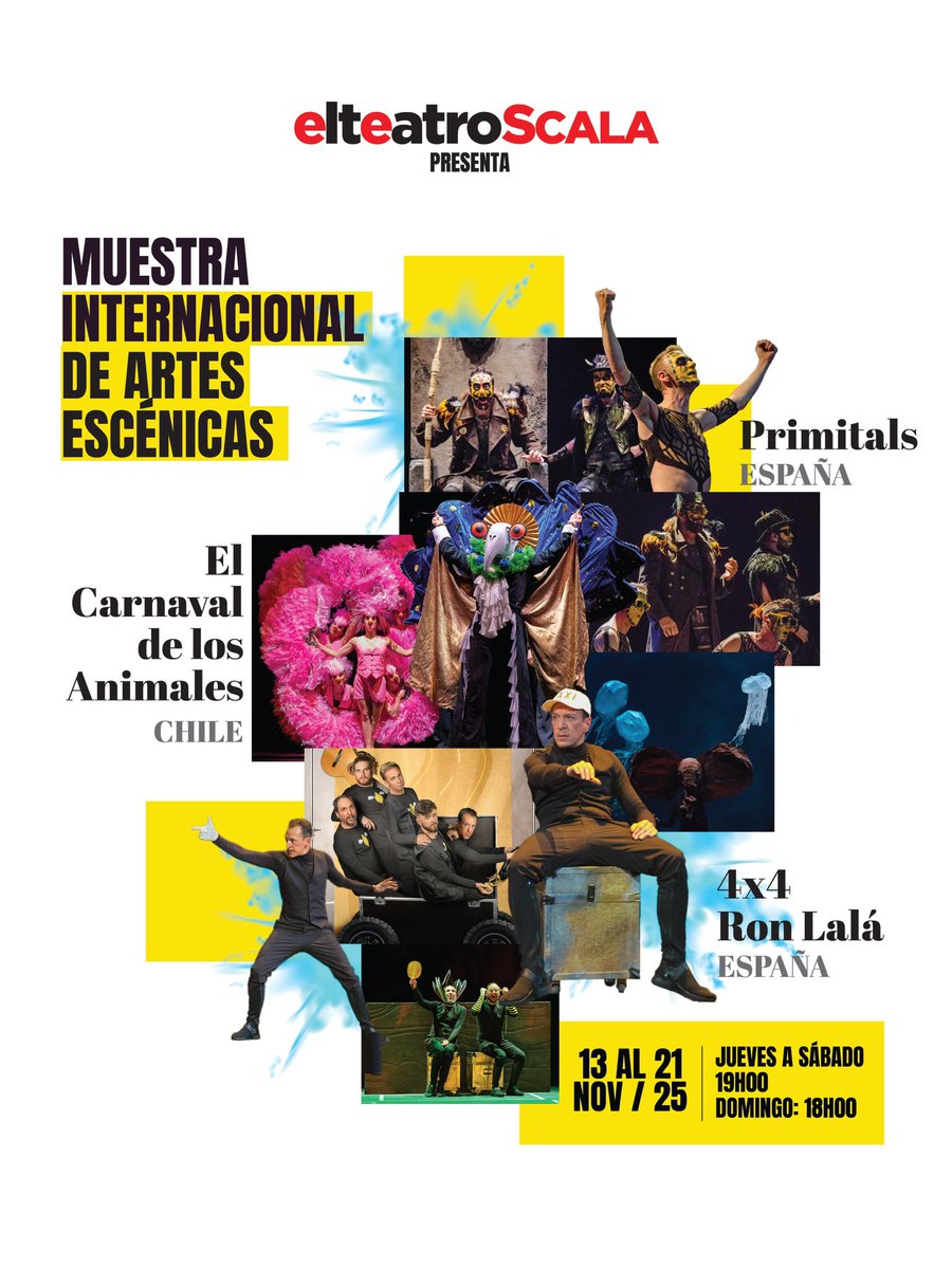 ✨ ¡Se viene el Festival Internacional de Artes Escénicas! ✨
Del 13 al 21 de noviembre, elteatro del @scalashopping se llena de ritmo, humor y magia con tres espectáculos imperdibles 🌍

🎟️ elteatro.com.ec | 0995551854 | boleterías