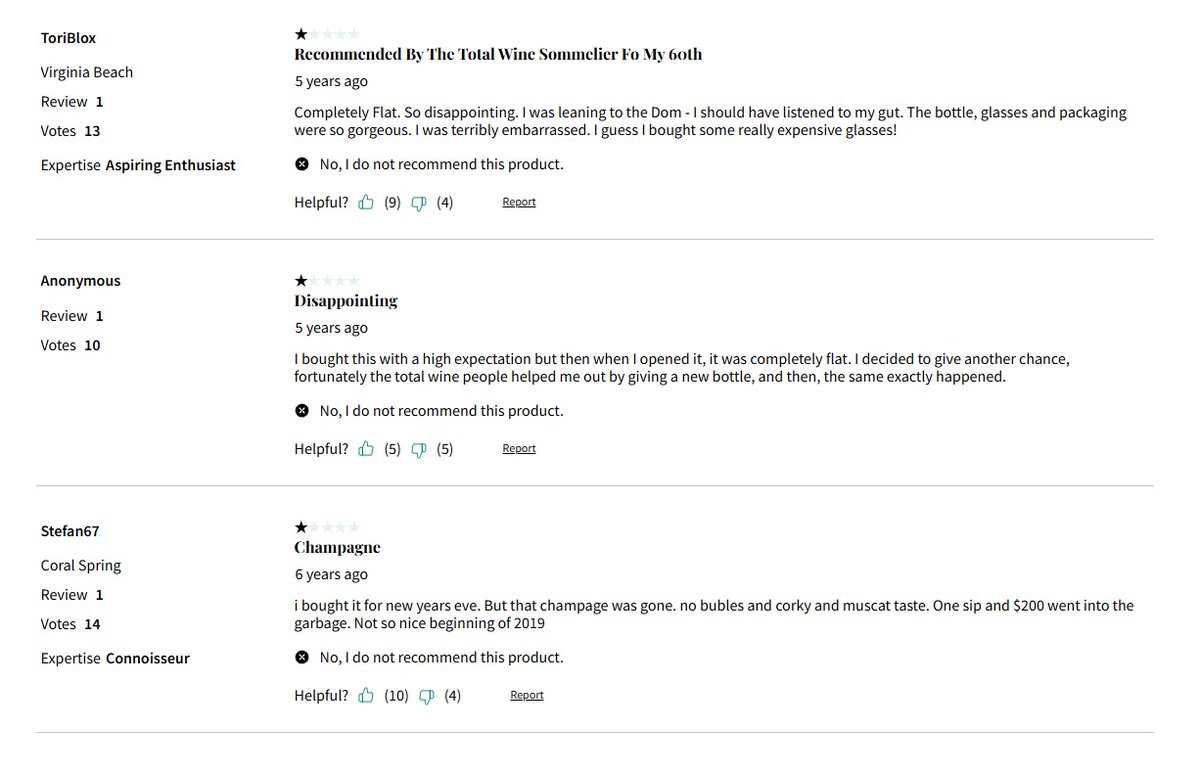 Flat Champagne is the worst. Yet I keep seeing reviews of people buying 20-year-old bottles and acting shocked that it’s not fizzy.  Most Champagne, especially non-vintage (NV), should hold 5–6 atmospheres of pressure. If an NV bottle is flat, that’s a clear flaw: poor storage,
