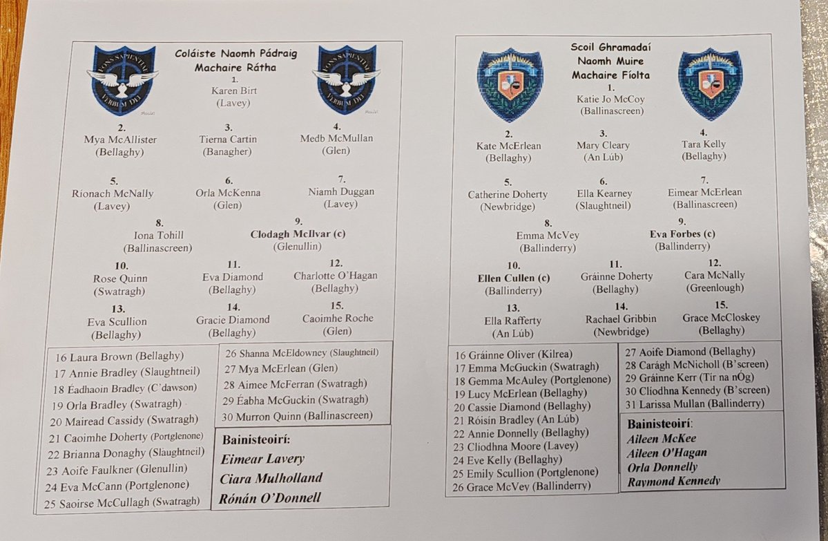 Team sheets for Corn Eimhear

Admission is by ticket ONLY.

<a href="/UlsterCamogie/">Ulster Camogie</a> <a href="/DerryCamogie1/">Derry Camogie</a> <a href="/CamogieAontroim/">Antrim Camogie</a> <a href="/OfficialCamogie/">The Camogie Association</a>

universe.com/events/ulster-…