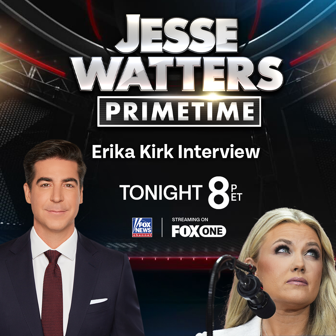 Tonight <a href="/JesseBWatters/">Jesse Watters</a>'s full interview with <a href="/MrsErikaKirk/">Erika Kirk</a> streaming live on FOX One 8pm ET
