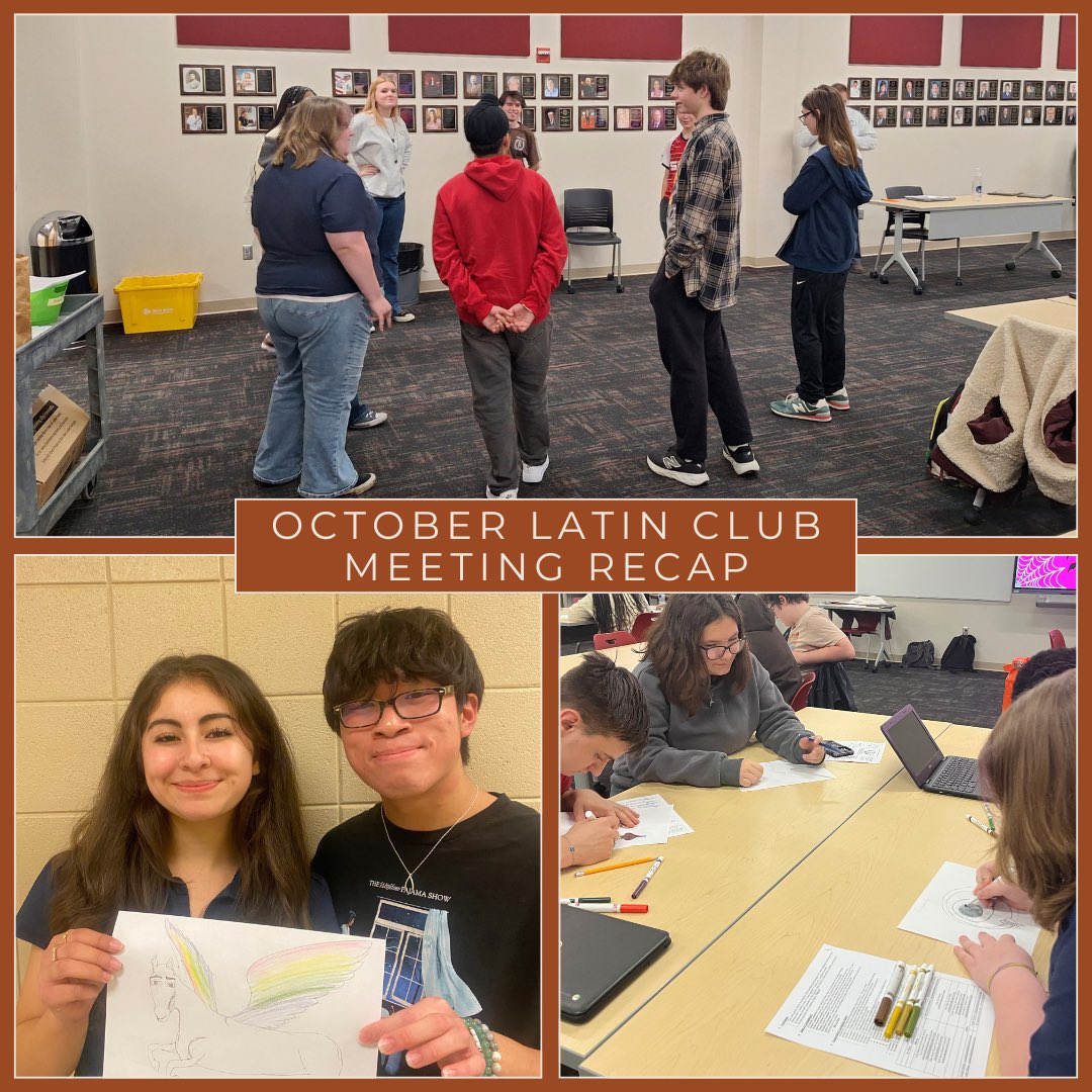 crownpointlatin's tweet photo. Thank you to everyone who attended our October Latin Club meeting! We hope everyone enjoyed creating stories and drawing myths. Be sure to attend our next club meeting on Friday, November 14, in the LGI Center, from 2:45-4:00. https://t.co/sEGJ44zfbY