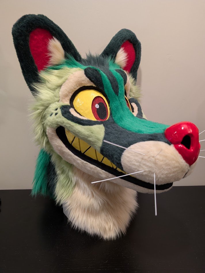 SarahcatFursuit's tweet image. Meet Scoot the genet! Built on a base by Colorful Creatures, he's got the biggest grin around and features so many vibrant greens! I loved designing and bringing him to life, he found a home at Anthrocon this year! 💚