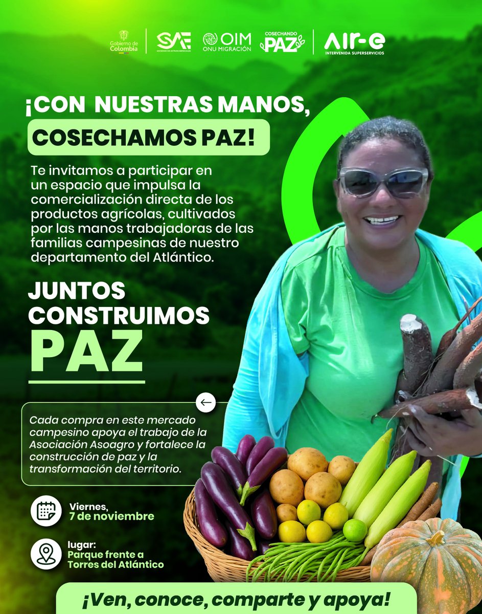 Apoya con tu compra los mercados campesinos. 
🥦🌾🫛🫑🧄🍅🍍🍊🍋
¡Juntos construimos #PAZ! 💛💛💙❤️
.<a href="/MesaJaime/">Jaime Humberto Mesa</a> .<a href="/VDELUQUE/">Victor De Luque V.</a> .<a href="/juanmazabq/">Juan Maza</a> .<a href="/nelsonjvt/">Nelson J. Vásquez Torres</a>  .<a href="/ALFONSOTEJADARO/">ALFONSO TEJADA ROJAS</a> .<a href="/luchovoltios/">Luchovoltio</a> .<a href="/OIMColombia/">OIM Colombia</a>  .<a href="/infopresidencia/">Presidencia Colombia 🇨🇴</a> .<a href="/MinAgricultura/">Min. de Agricultura</a>
