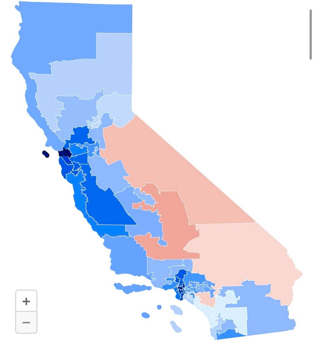 LakotaMan1's tweet image. Thanks to Prop 50 only 4 California districts stayed red. 48 districts are now completely blue.