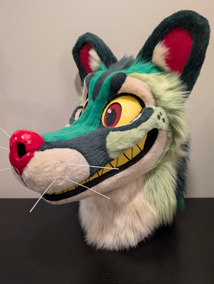 SarahcatFursuit's tweet image. Meet Scoot the genet! Built on a base by Colorful Creatures, he's got the biggest grin around and features so many vibrant greens! I loved designing and bringing him to life, he found a home at Anthrocon this year! 💚