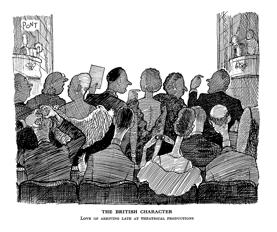 PontWorld's tweet image. #PONT  goes to the theatre, from 18 November 1936: THE BRITISH CHARACTER - LOVE OF ARRIVING LATE AT THEATRICAL PRODUCTIONS #theatre #late #Audiences
