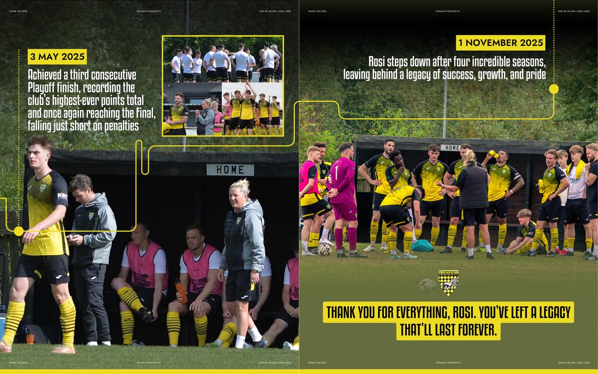 After 5 incredible years with Rosi Webb leading the way, we look back on our amazing journey together.

Her passion, leadership, and commitment have helped shape Stanway Pegasus into what it is today — inspiring everyone on and off the pitch.

Thank you for everything, gaffer💛