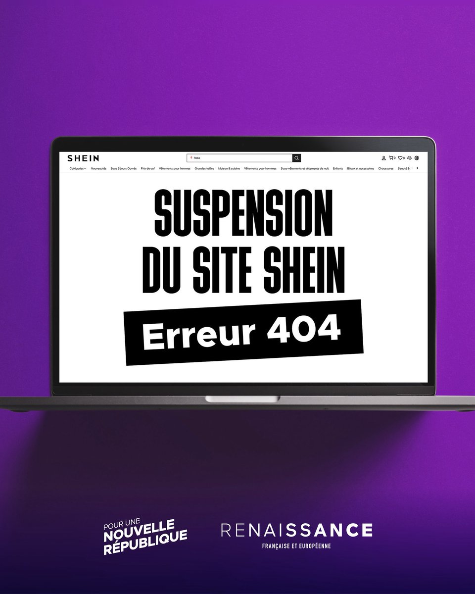 🛑 Suspension du site Shein : une première victoire !

La procédure de suspension annoncée par le gouvernement est un signal fort contre la concurrence déloyale de plateformes qui inondent l’Europe de produits dangereux et non conformes, menaçant nos commerçants, nos emplois et