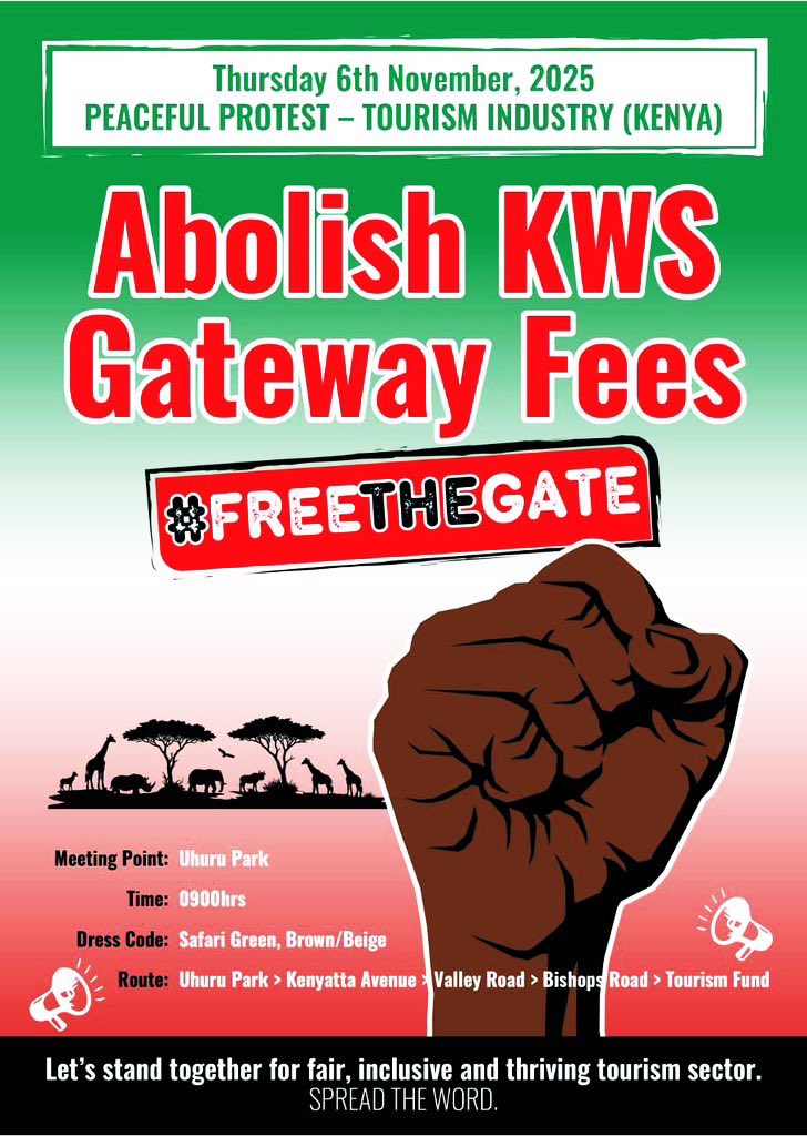 <a href="/KWSKenya/">Kenya Wildlife Service</a> <a href="/eCitizenKenya/">eCitizen</a> <a href="/CapitalFMKenya/">Capital FM Kenya</a> <a href="/NationAfrica/">Daily Nation</a> <a href="/BD_Africa/">BusinessDaily</a> <a href="/StandardKenya/">The Standard Digital</a> <a href="/KTNNewsKE/">KTN News</a> <a href="/mohammedhersi/">Mohammed Hersi : Mr Optimist</a> <a href="/bonifacemwangi/">The People’s President</a> <a href="/C_NyaKundiH/">Cyprian, Is Nyakundi</a> <a href="/Kenyans/">Kenyans.co.ke</a> <a href="/MuthuriKinyamu/">Muthuri Kinyamu</a> <a href="/munyakanjiru/">The Bucketlister</a> <a href="/2njerii/">Iron Lady. Cleopatra 李华</a> <a href="/stellamarismega/">@Stellamaris</a> <a href="/safariwithselle/">Selle Higgins</a> <a href="/shecyclesnbi/">Wheelpower 🚶🚲 🚌 🚄</a> <a href="/ZoeWanjiru/">Zoe Wanjiru</a> <a href="/SaddiqueShaban/">Saddique Shaban</a> <a href="/mkymmie/">Kimberly</a> <a href="/maisibadennoh/">Duke of Nyamirashire</a> <a href="/AlJazeera/">Al Jazeera PR</a> <a href="/LarryMadowo/">Larry Madowo</a> <a href="/KTF_Kenya/">Kenya Tourism Federation</a> <a href="/Sophie_Mokoena/">Sophie Mokoena</a> <a href="/BBCAfrica/">BBC News Africa</a> <a href="/citizentvkenya/">Citizen TV Kenya</a> <a href="/ntvkenya/">NTV Kenya</a> Wakenya msilale,
La-le, lah-leh,
Wakenya msilale,

Bado Mapambano, 
Mapambano, Mapambano

#BadoMapambano 
#Mapambano #Mapambano

#FreeTheGate #AbolishKWSGatewayFees