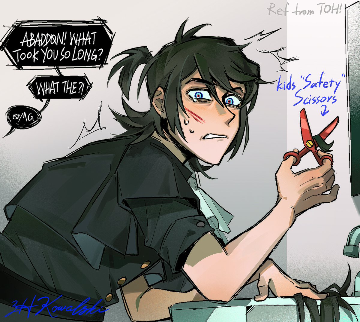 Adult Abaddon hates his hair… It reminds him of..?
#hauntedhotel #hauntedhotelfanart #hauntedhotelabaddon
it reminds him of Vessel's father(the priest) from time to time, that scared the sht out of himself.
He decided to cut his hair with the only scissor he was allowed to use