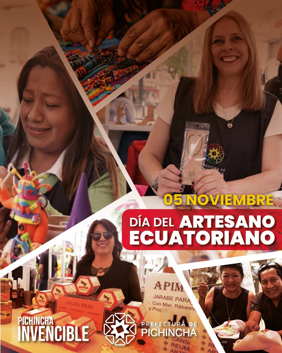 ¡Feliz Día del Artesano Ecuatoriano! 🙌🇪🇨

Hoy celebramos a quienes, con sus manos y su creatividad, transforman la tradición en arte. 🖌️

Su talento mantiene viva nuestra identidad cultural y aporta al desarrollo productivo del país. ✨

Desde la Prefectura de Pichincha