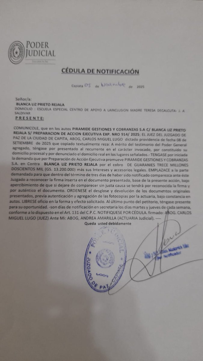 DiazDiegu's tweet image. Liz Prieto pegó el grito esta semana por haber pagado más de G. 70 millones por haber sacado un microondas. 

Es una de las tantas víctimas de la Mafia de los Pagarés, pero ella decidió levantar la voz. 

HOY un juez la notifica para que vaya a reconocer un pagaré. AHORA RECIÉN