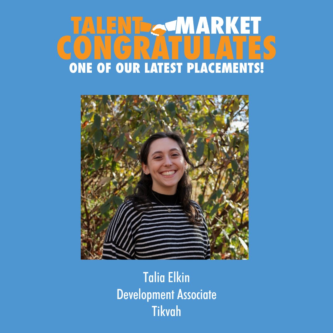 TalentMarket's tweet image. Congrats to Talent Market placement, Talia Elkin, who recently started her new role as Development Associate at @tikvahfund! 🎉 #talentmarketplacement #libertyjob
