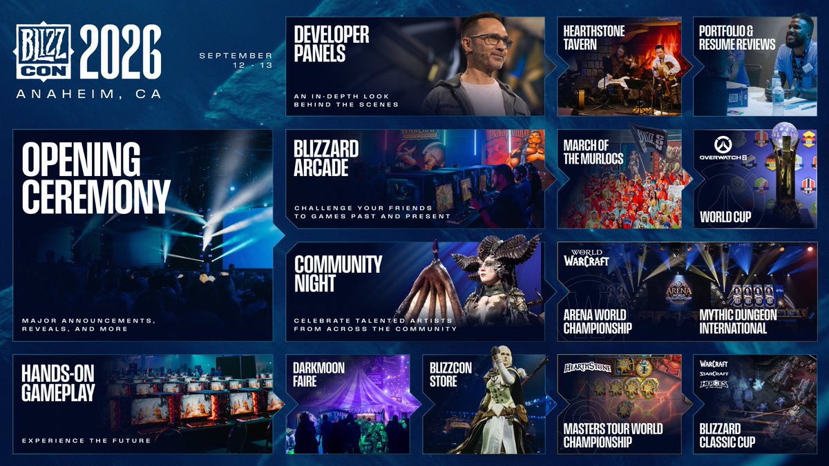 Diablo's tweet image. The many worlds of Blizzard come to life at BlizzCon 2026!

What quests will you take on?