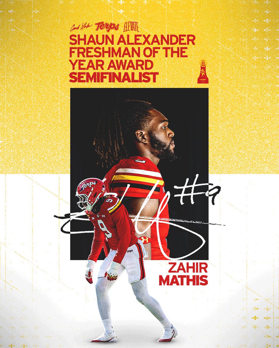 Freshman Phenom 🔥
<a href="/ZahirMathis5/">Zahir Mathis</a> has been named a Shaun Alexander Freshman of the Year Award semifinalist

🔗 go.umd.edu/24ho