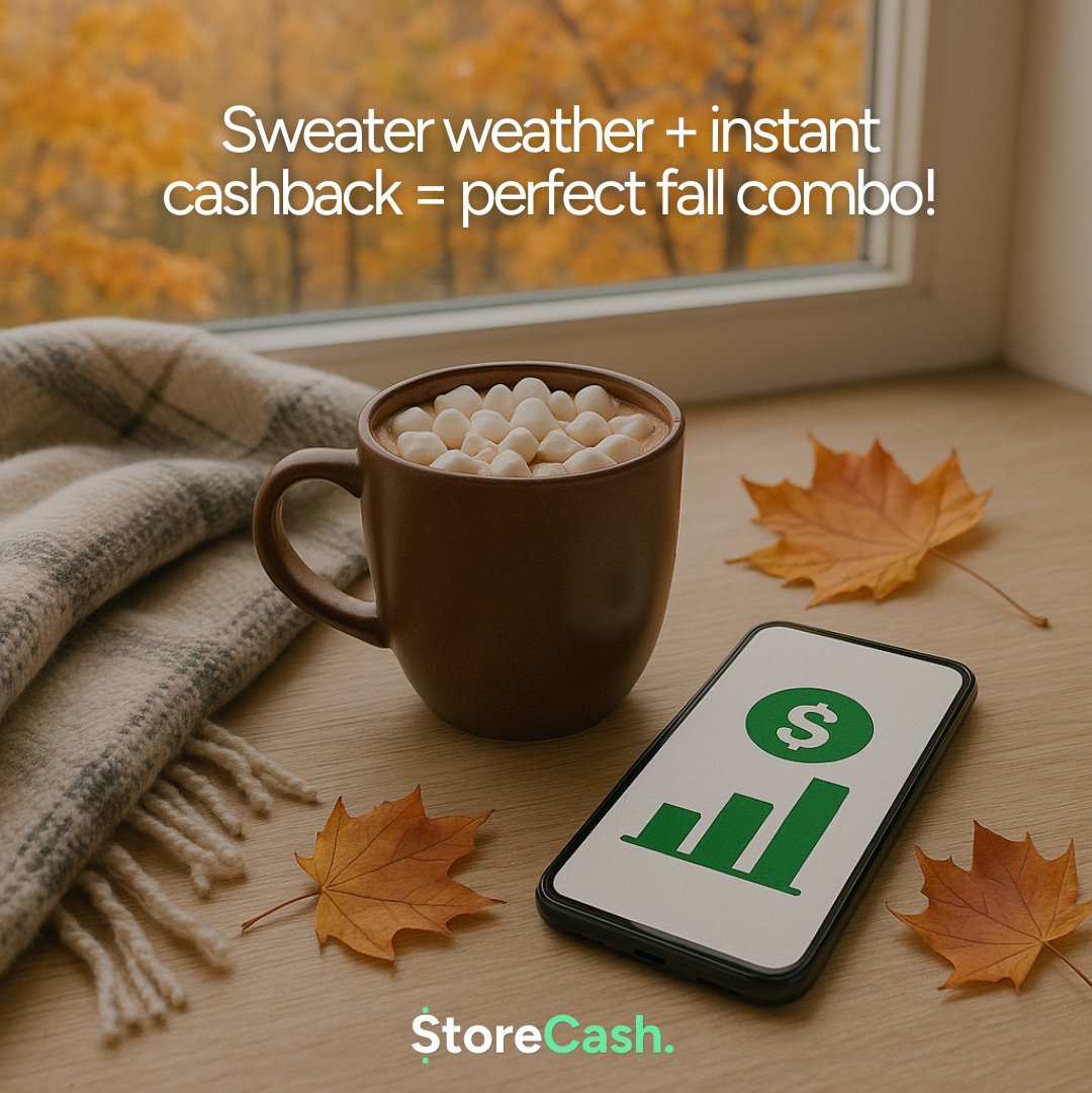 storecashapp's tweet photo. Sweater weather + instant cashback = perfect fall combo 🍂

Use StoreCash for every purchase this season and cozy up with rewards in your wallet.

Download and cozy up your savings → https://t.co/QFd7HTqv3a

#CozyCashback #FallShopping #InstantRewards #Savemoney #ShoppingApp https://t.co/qTM8w0iyvS