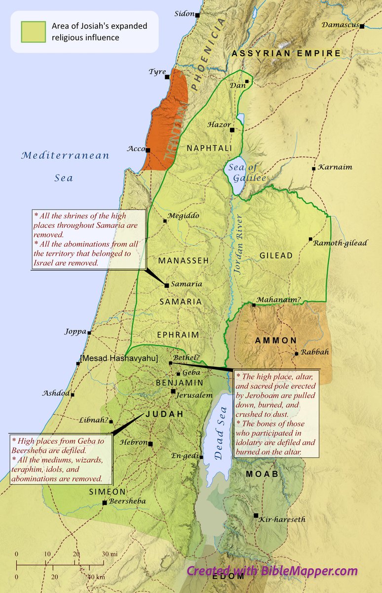 go2Carl's tweet image. David, over at BibleMapper.com, has posted 2, high-resolution maps, and commentary, of &quot;Josiah&apos;s Reform&quot; in biblical Judah and Israel =&amp;gt; biblemapper.com/blog/index.php…