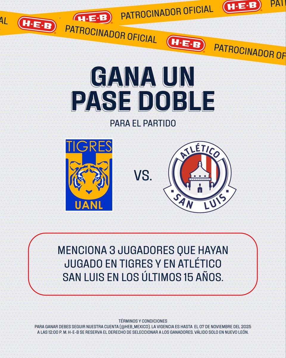 HEB_mexico's tweet photo. ¿Quién quiere ir al volcán a ver a los @TigresOficial ? 🐯🔥
Los primeros 10 en contestar correctamente se llevan 1 pase doble ⚽️ https://t.co/U9bCCAyMG7