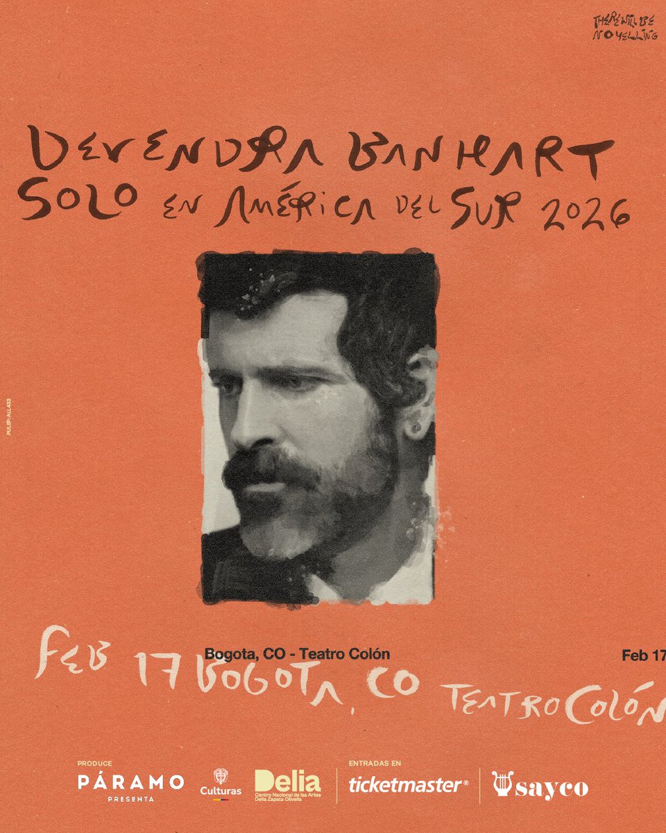 paramo_presenta's tweet image. Uno de los regalos de la diáspora venezolana al mundo, el cantautor de lo particular y lo conmovedor, @DevendraBanhart estará presentándose en el Teatro Colón del Centro Nacional de las Artes, solo él y su guitarra, el próximo 17 de febrero del 2026 en Bogotá. ✍️🎼

Esta es una…