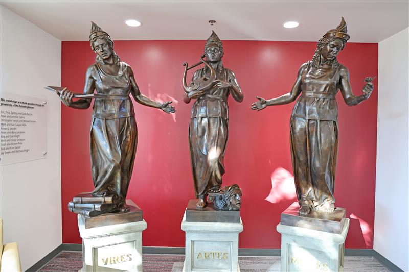 PresMcCullough's tweet image. I was honored to take part in the unveiling of the “Vires, Artes, Mores” statues in the FSU Student Union. Cast from the original molds at our Florence Study Center, these striking figures reflect our deep commitment to international programs and the enduring values of Florida…