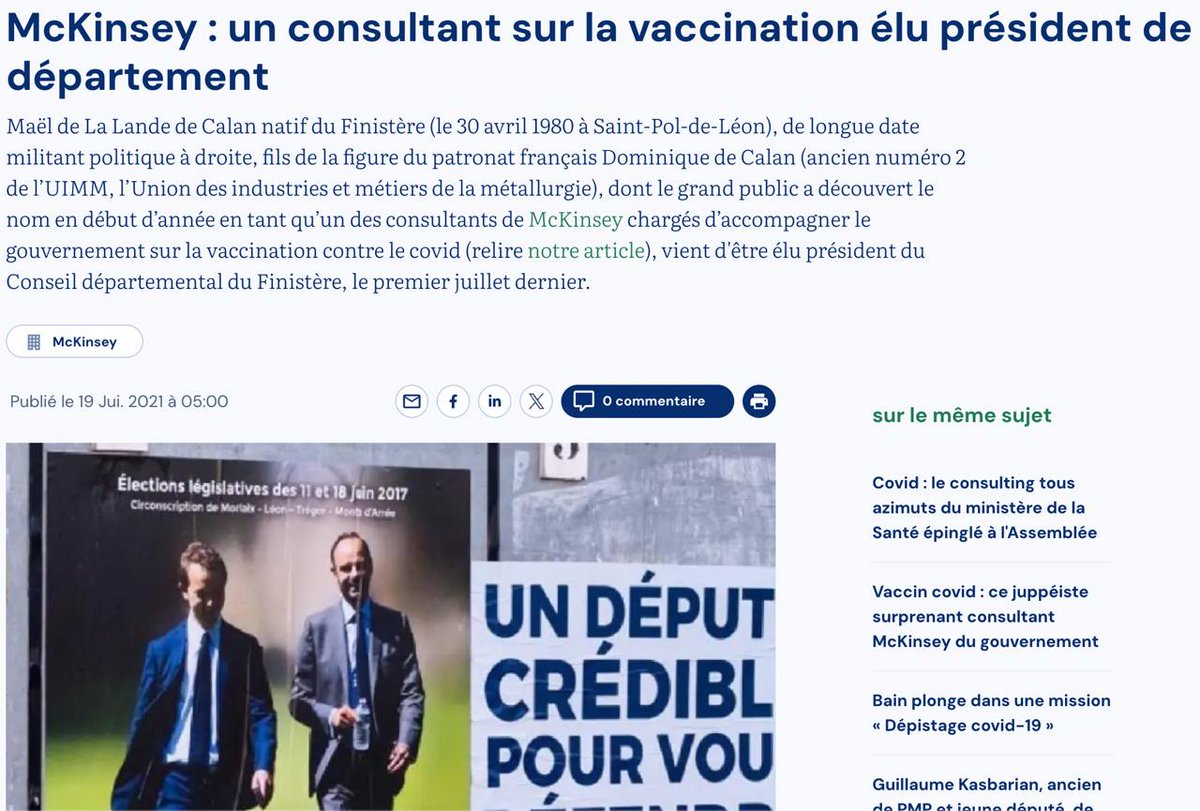 🔴 DEVOIR DE MÉMOIRE

07/2021 Maël de La Lande de Calan, après avoir été directeur financier de la biotech ManRos Therapeutics, est l'un des consultants de McKinsey chargé d’accompagner le gouvernement sur la vaccination contre le covid, et vient d'être élu président du Conseil
