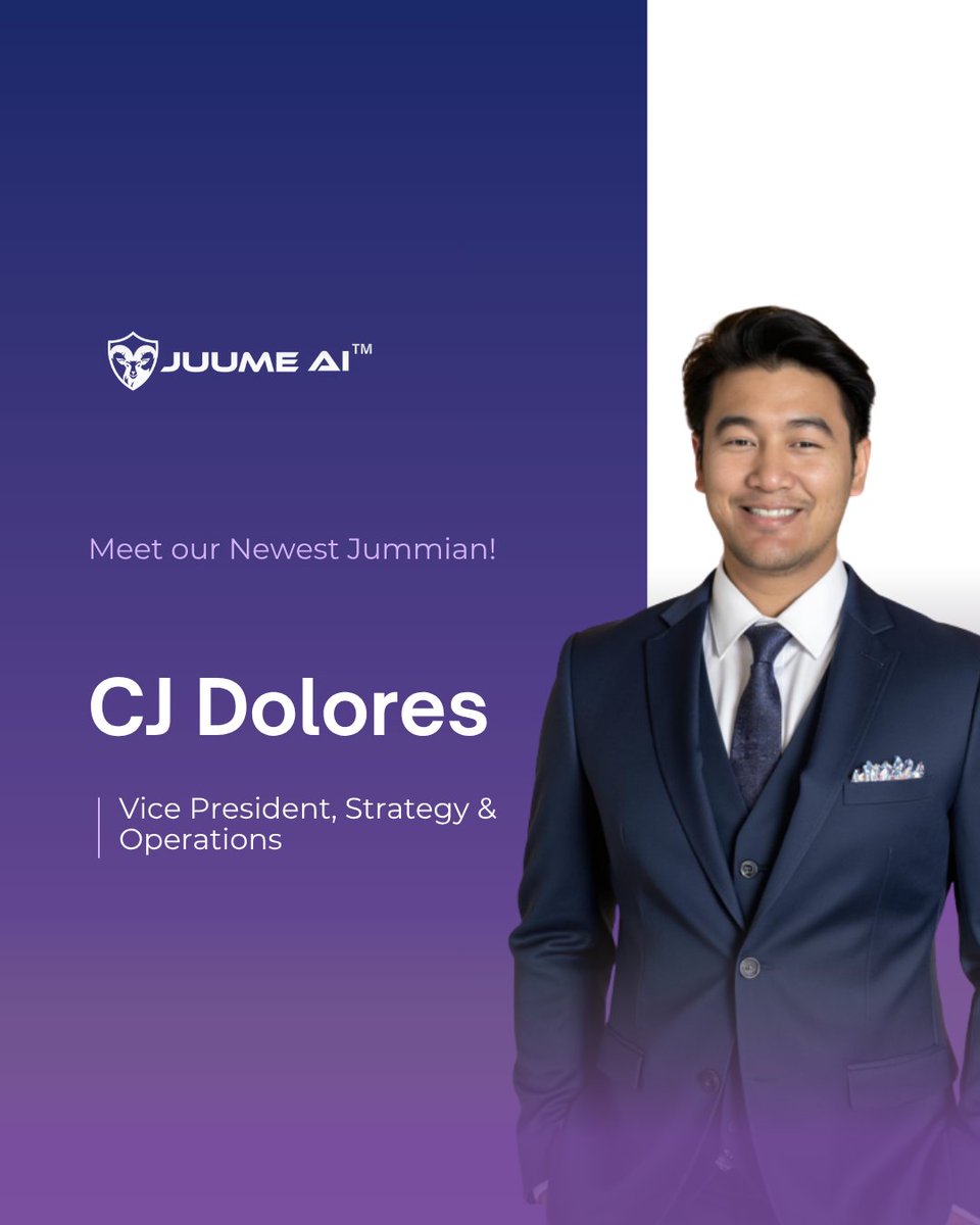 JuumeAI's tweet photo. Big welcome to CJ Dolores, joining Juume AI as VP of Strategy and Operations.

With a track record of scaling ideas into global impact, CJ is here to help accelerate growth and define the next frontier of AI performance. https://t.co/EihqBn01gU