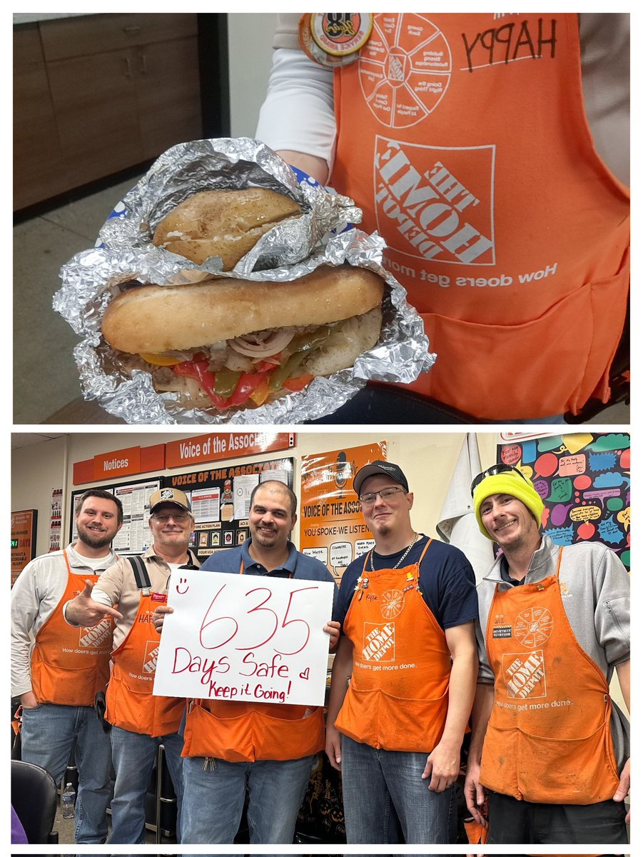 Yesterday, we met a safety milestone at my <a href="/HomeDepot/">The Home Depot</a> Burnsville store, so a really kind coworker worked hard to prepare a delicious lunch to celebrate...Philly cheese steak sandwich &amp; baked potato! Yum! 👏🏆