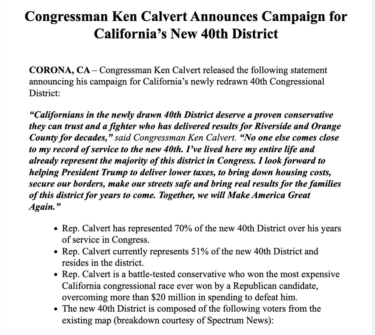 allymutnick's tweet photo. NEWS: GOP Rep Ken Calvert plans to run in the new #CA40, setting up a potential member-vs-member clash
The new map created by Prop 50 draws Calvert in with GOP Rep Young Kim. Calvert said in a statement he represents 51% of the district, which includes Riverside and OC https://t.co/e9RGqNme2t
