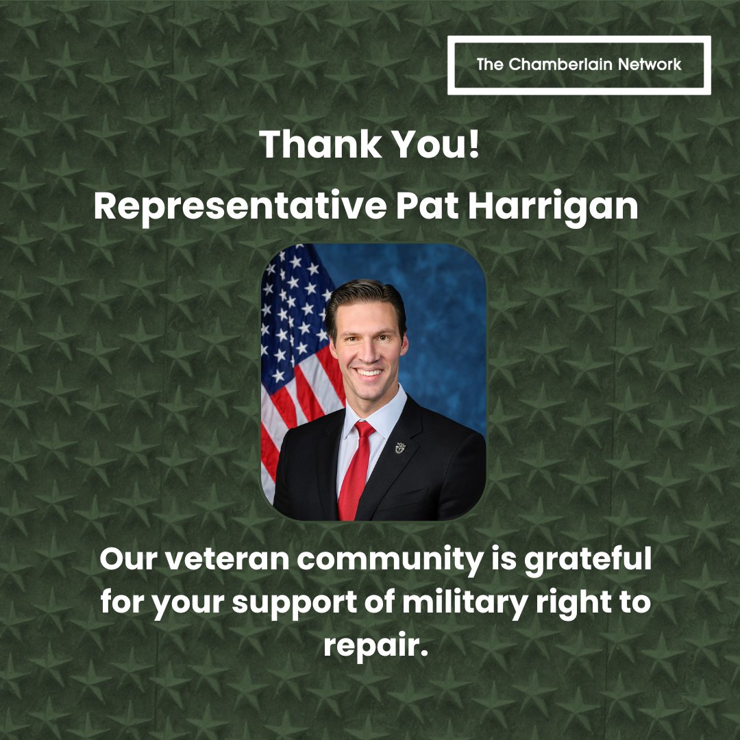 ChamberlainVets's tweet image. Appreciation to Rep. Harrigan for backing #RightToRepair reforms. Veterans know maintenance is discipline—his support helps keep our services and communities equipped to repair what they rely on.