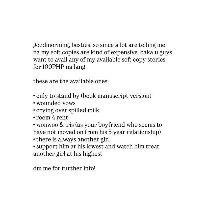 _laoliya's tweet photo. hi! soft copies are available for 100PHP na lang po🥹 dm me if you with to avail! 

note: may changes na po sa soft copy ng otsb since book version manuscript ang binebenta ko. thank you so much! https://t.co/G6vWnKAARA