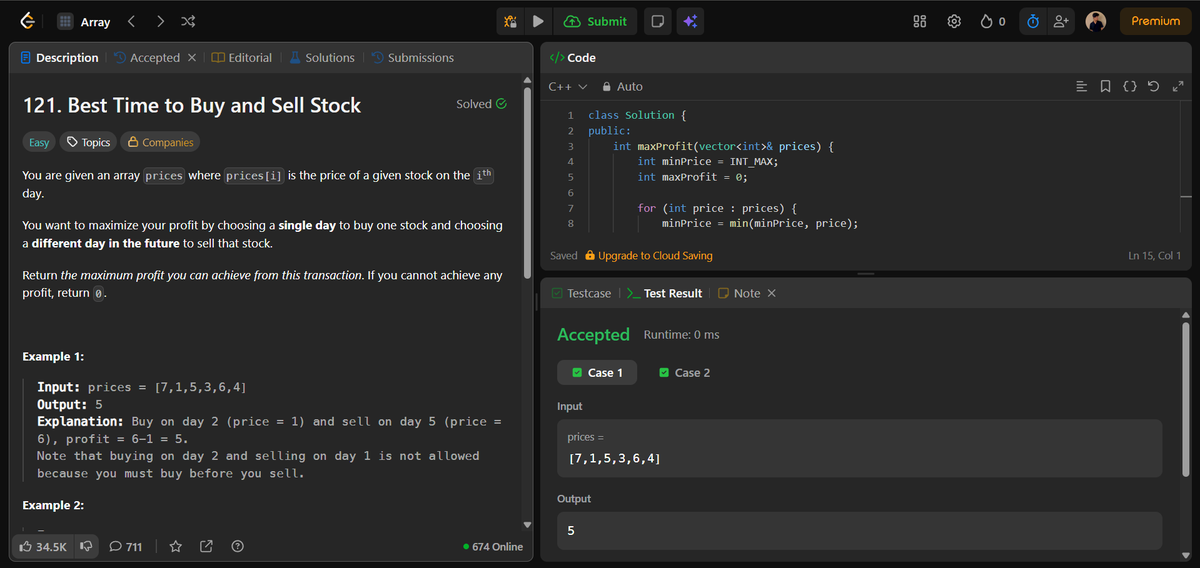 eklavyaasingh's tweet photo. 🚀 Day 44 of #100DaysOfCode
Solved LeetCode 121 ��� Best Time to Buy &amp; Sell Stock 💹
→ Track min price, update max profit 💰
leetcode: https://t.co/aP8DpjT6Vu
#LeetCode #DSA #CodeWithEklavya https://t.co/aqBXHHMV8f
