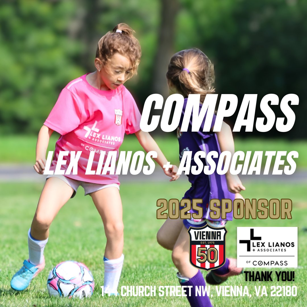 ViennaSoccer's tweet photo. It's a Sponsor Spotlight! Compass, Lex Lianos + Associates @lexlianosrealestate is a huge supporter of our soccer community!

Sponsoring our U5 house players with well over 100 young players, Lex Lianos + Associates helps some of our newest athletes enjoy the game. https://t.co/DffqOI3kcm
