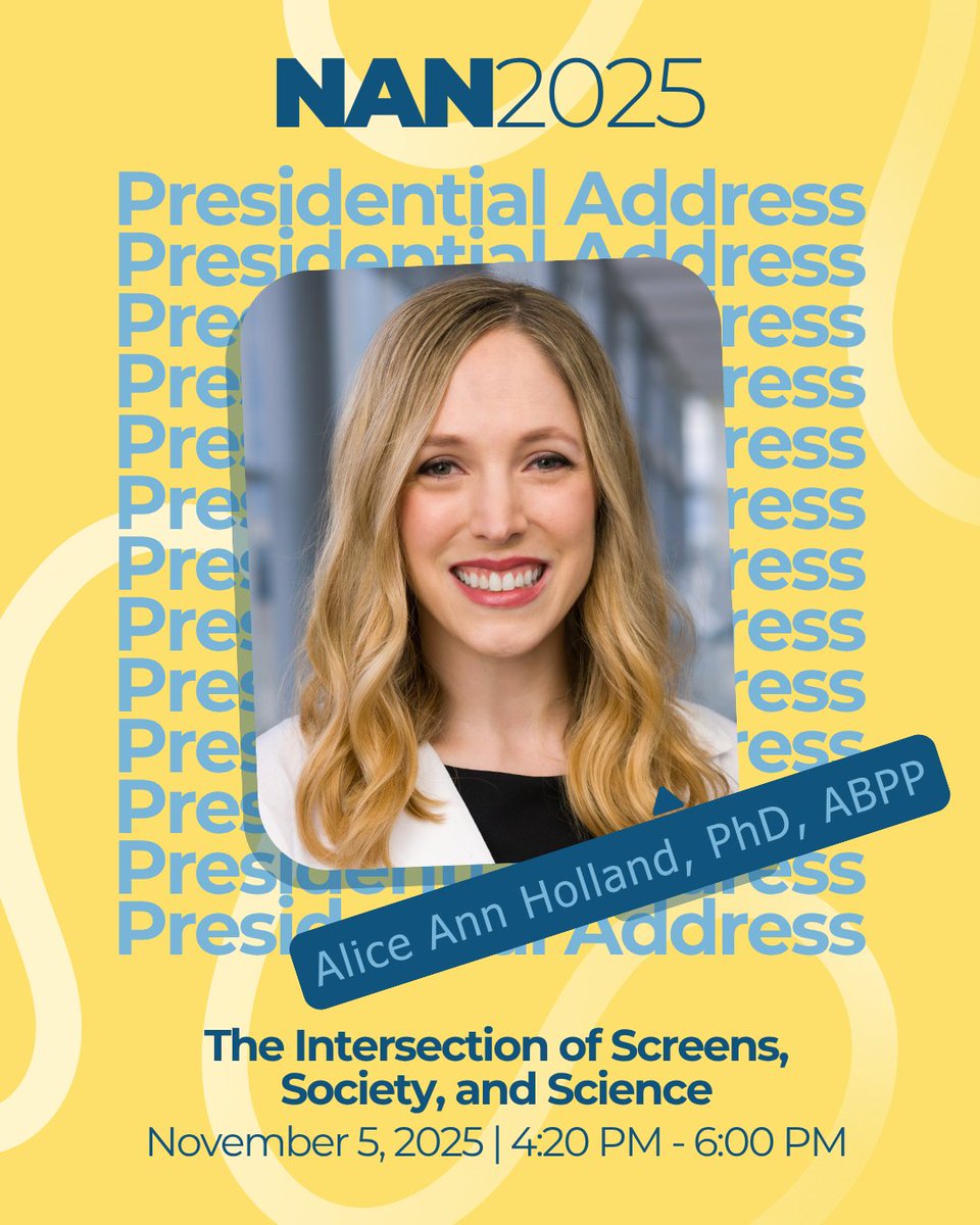 NANneuropsych's tweet photo. Join us for the Presidential Address and Advocacy Award!⭐️

Dr. Alice Ann Holland explores the growing impact of screens on neurodevelopment—and the responsibility neuropsychologists have to advocate for evidence-based brain science. https://t.co/ZbjIMJ1Wdl