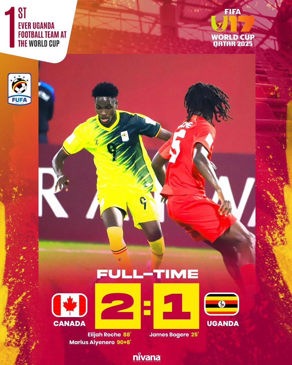 BadruZziwa's tweet photo. Full-time. Canada U-17 2️⃣-1️⃣ Uganda U-17
We raise up to take up the next challenge!
#CANUGA | #U17WC https://t.co/EfMtcl4cor
