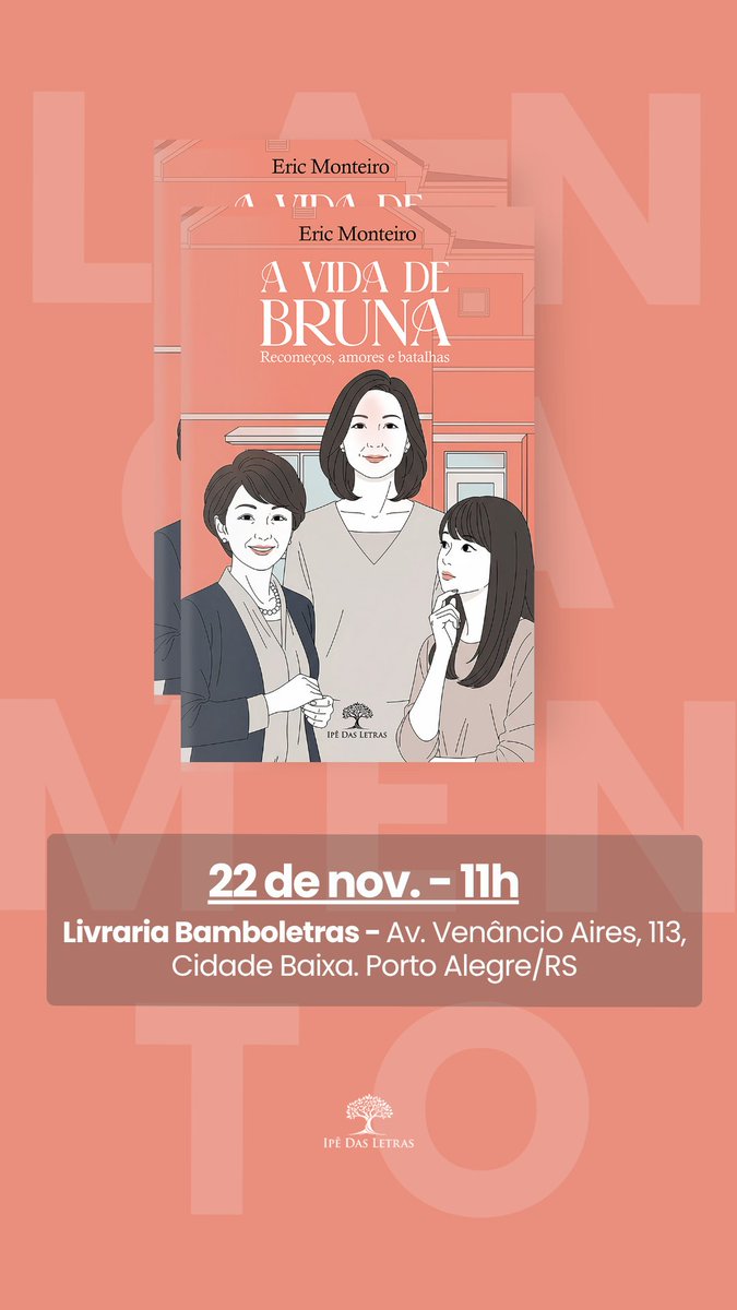 eric_r_monteiro's tweet photo. Pessoal, quero convidá-los a no dia 22/11 estarem no lançamento de "A vida de Bruna" na livraria Bamboletras aqui em Porto Alegre. É uma boa oportunidade para conhecerem mais sobre o livro e quem sabe adquiri-lo devidamente autografado. Espero todos lá. https://t.co/4MSwDEwJQR