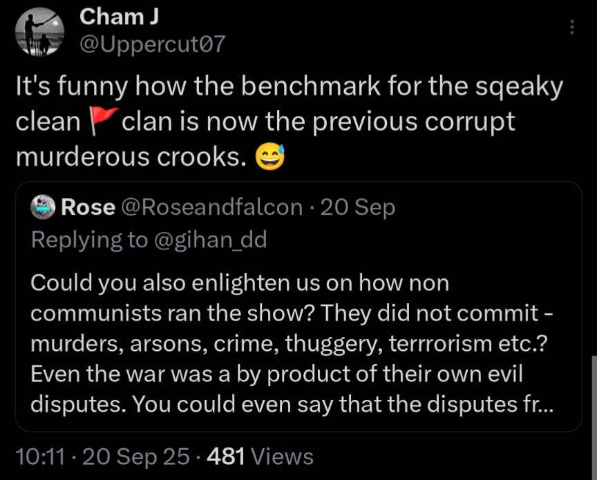 Uppercut07's tweet image. The benchmark for self proclaimed squeaky clean #NPP is being lowered by the day. At the end of the 5 year term they will be reduced to say;

 &quot;at least NPP didn&apos;t have the 🌷 in the logo like Rajapaksas SLPP, but a 🧭 instead&quot; 

😂