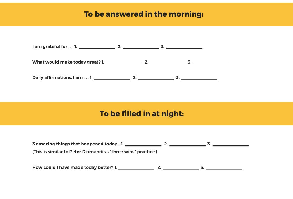 SCHOLARS &amp; WARRIORS:  ANSWERS MORNING &amp; NIGHT
4-Hour Tim Ferris coach has five things he does in the morning.  I do 4 out of the 5: Make my bed. Reps. Meditate. Green Tea (not exactly his) but now adding /modifying the 5th one.  

I have a "Priming" exercise both physical and