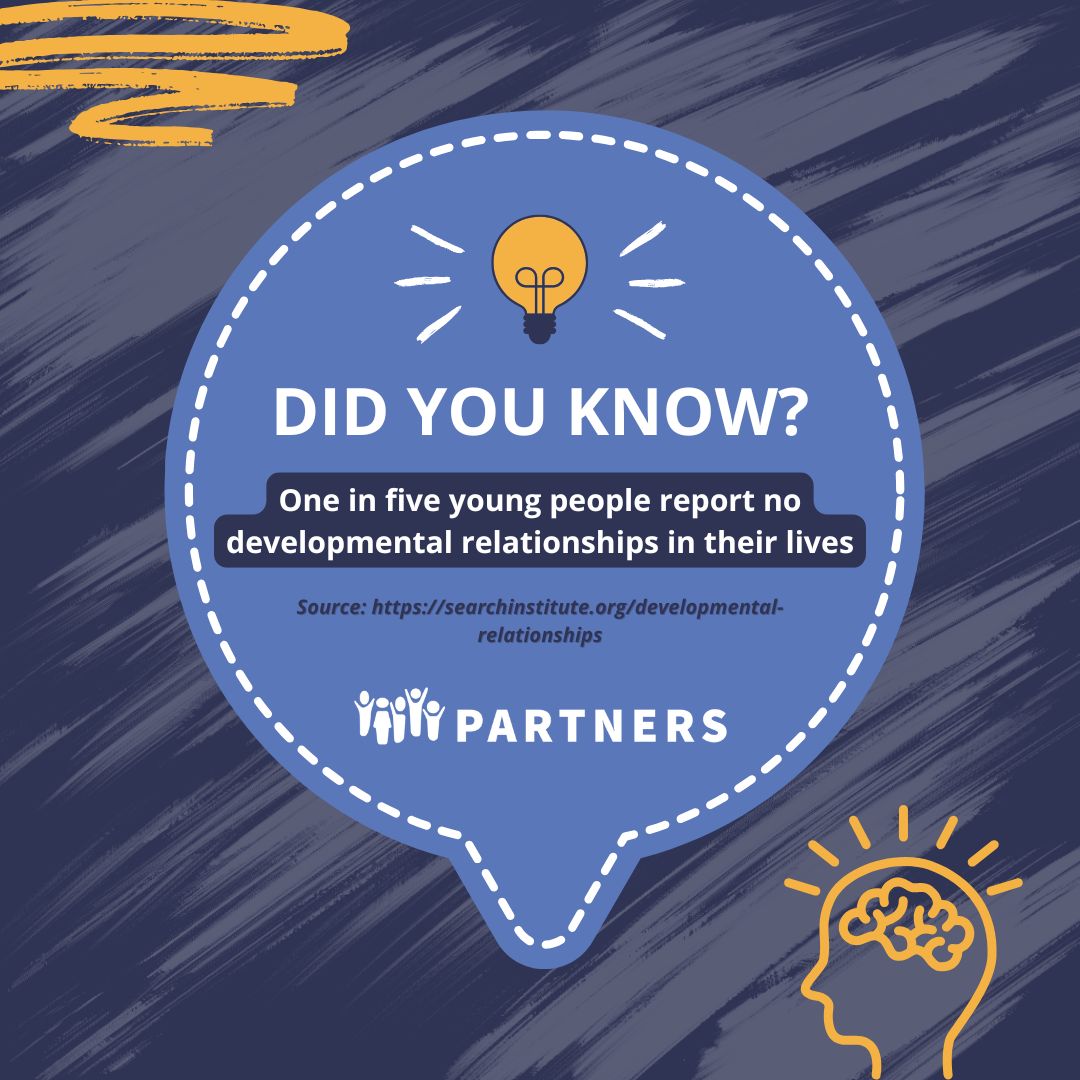 PartnersPowered's tweet image. Did you know? 💡🧠 According to SearchInstitute.org, one in five young people report no developmental relationships in their lives. Our evidence-based mentoring programs are designed to help fill this gap. Learn more at poweredbypartners.org/mentoring/ #funfactwednesday