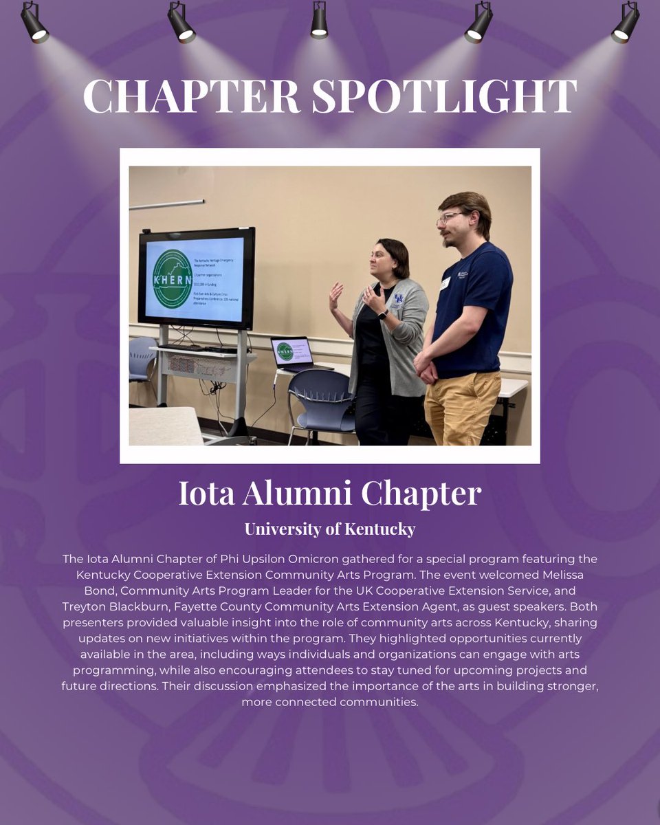 Chapter Spotlight: Iota Alumni Chapter ✨

The Iota Alumni Chapter at the University of Kentucky hosted a special program highlighting the power of the arts in connecting people across Kentucky. Thank you for your inspiring work! 💜