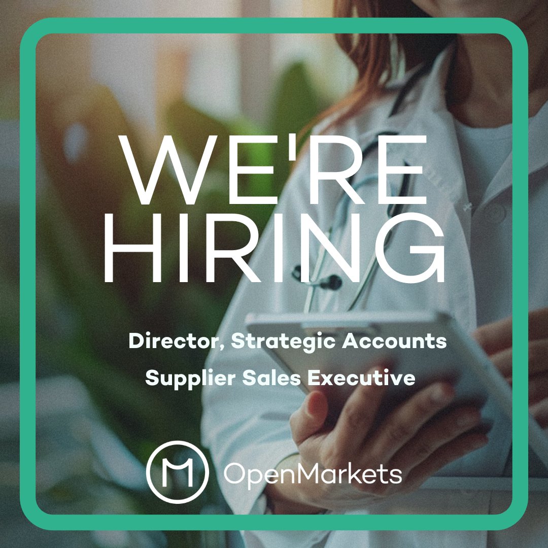 _OpenMarkets's tweet photo. We’re expanding our sales team at OpenMarkets.
We’re hiring for:
🔵 Supplier Sales Executive
🔵 Director of Strategic Accounts
Learn more and apply → https://t.co/A68U3FbWqx

#NowHiring #SalesJobs #HealthcareSupplyChain #HealthcareTech #OpenMarketsHealth #JoinOurTeam https://t.co/BfKHG548kC