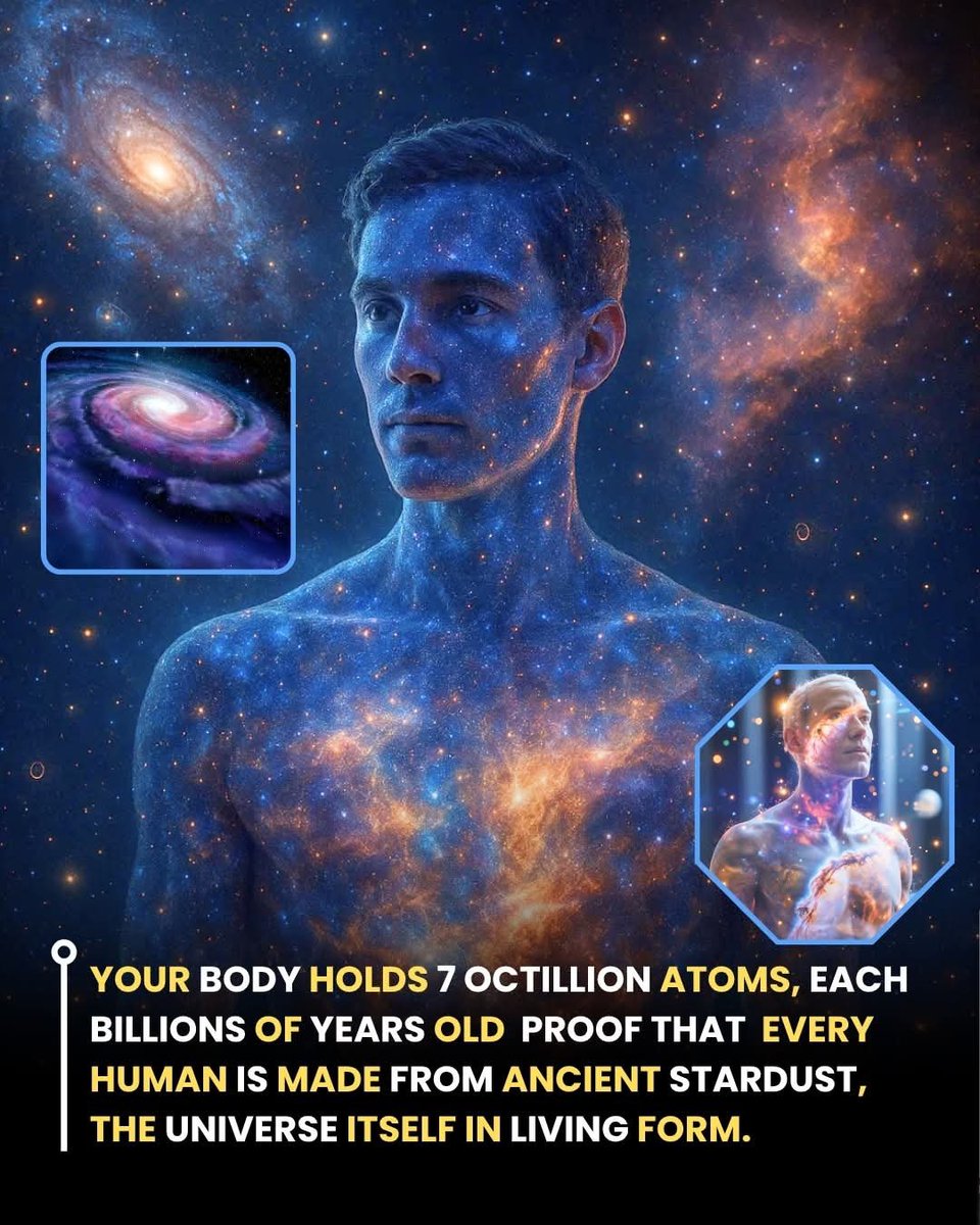 ShiningScience's tweet image. Every part of you, from your bones to your heartbeat, is built from atoms that have existed for billions of years. These atoms were not created on Earth. They were formed long before our planet existed, deep inside ancient stars that lived, exploded, and scattered their elements…