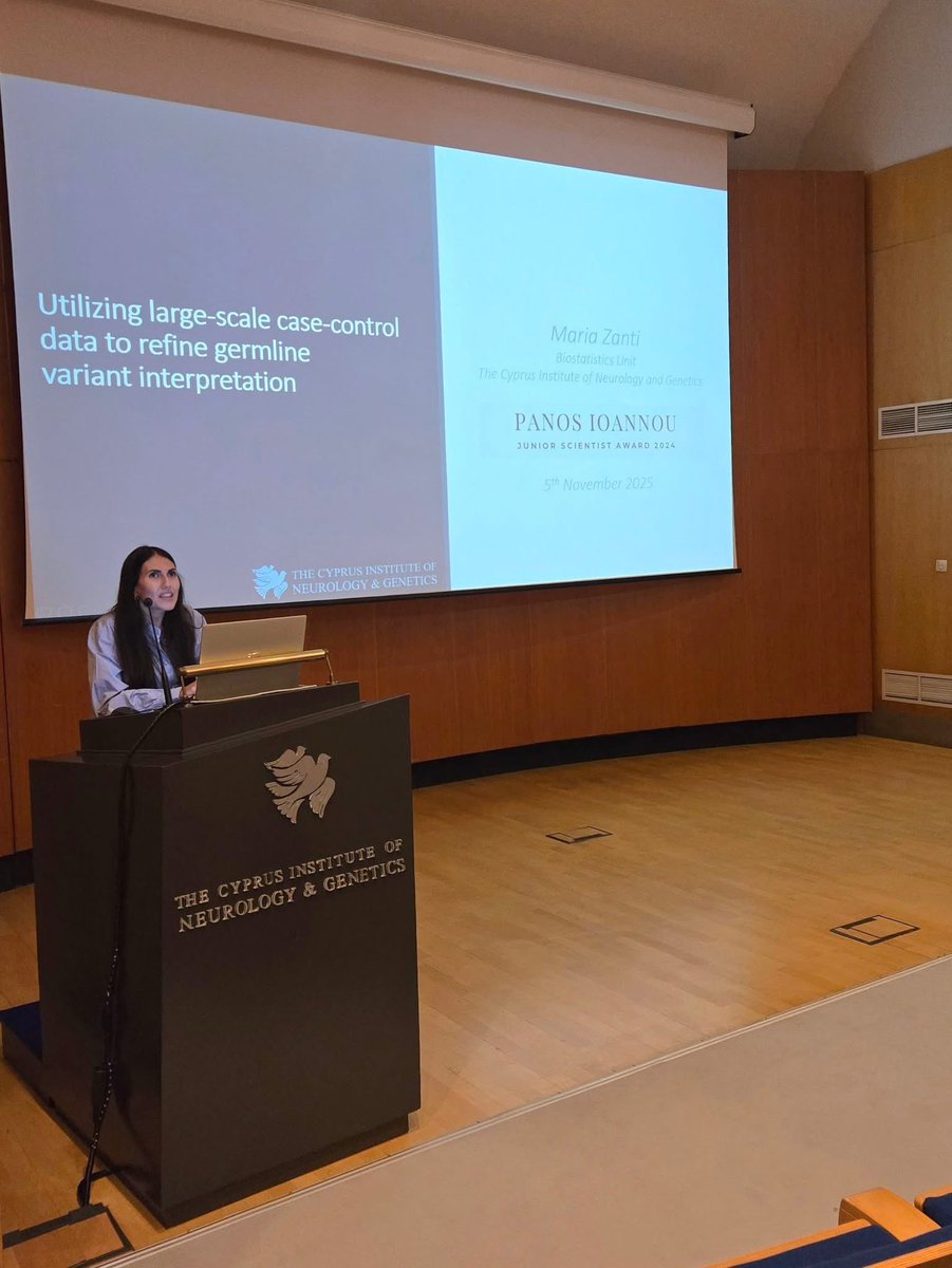 Συγχαρητήρια στη <a href="/MariaZanti22292/">Maria Zanti</a> για το φετινό βραβείο Πάνος Ιωάννου που κάθε χρόνο απονέμεται σε μια ή ένα νεαρή/ο επιστήμονα του <a href="/NeuroGeneticsCy/">NeurologyGeneticsCyp</a> για την έρευνα. Η Μαρία διακρίθηκε για την ερευνητική της εργασία στον καρκίνο του μαστού. 👏👏👏