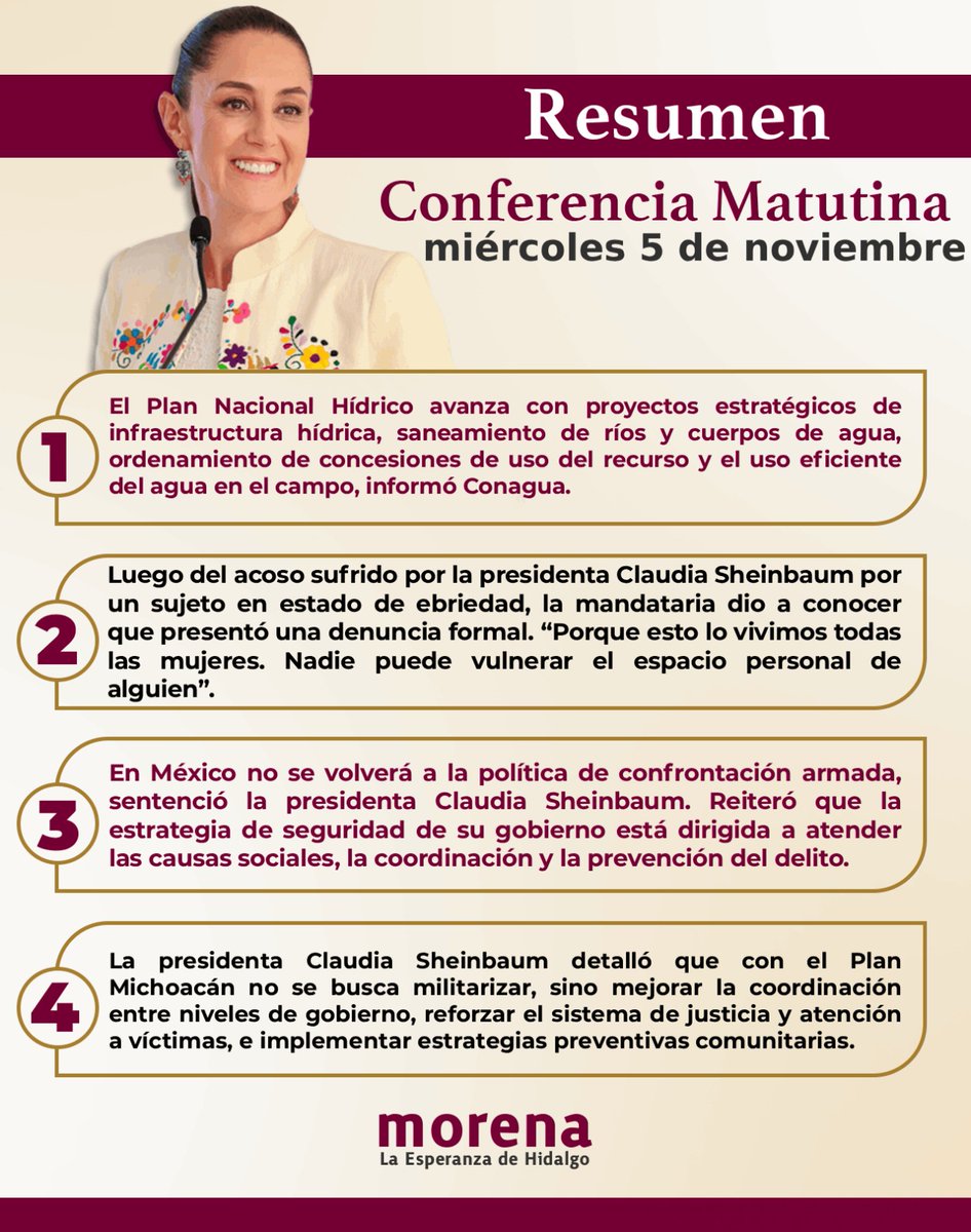 Morena Hidalgo trae para ti los temas más importantes de la conferencia matutina de hoy de nuestra presidenta Claudia Sheinbaum Pardo.