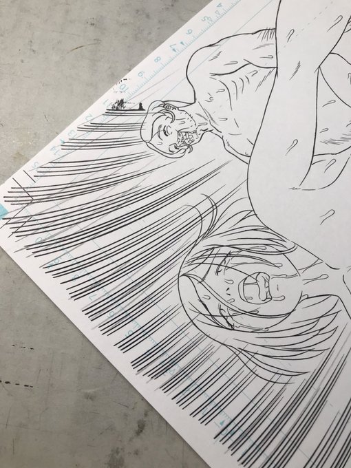 【背景作画】 軽巡2隻、轟沈 _φ((^-^))v 雲型定規のインクだまり。 最後まで保つかな〜と思ったのですが。 _φ(°▽°) オイラもまだまだ ダメですな〜。(笑) _φ(⌒▽⌒;)゜。