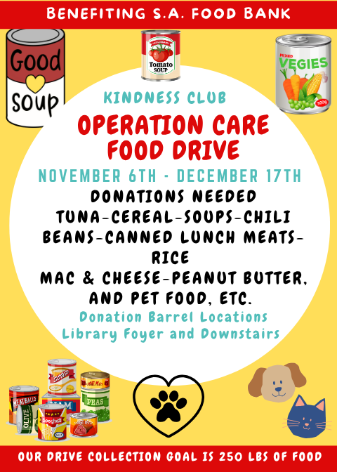 Mireles  families, please help support our food drive to help those in need during the holidays. kindness club will be collecting canned goods and pet food from now until December 16. @nisdcounseling @nisdmireles