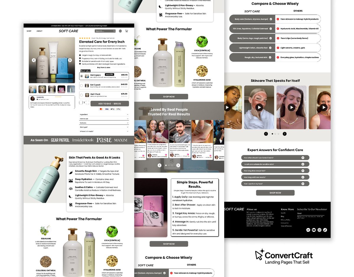 ConvertCraft's tweet image. &quot;PDPs that convert = money-making machines .

Clean layouts + trust-building testimonials = clicks to customers.
Want yours to perform like this? DM me!

#LandingPageDesign #PDPDesign #Ecommerce #UIUX #Figma